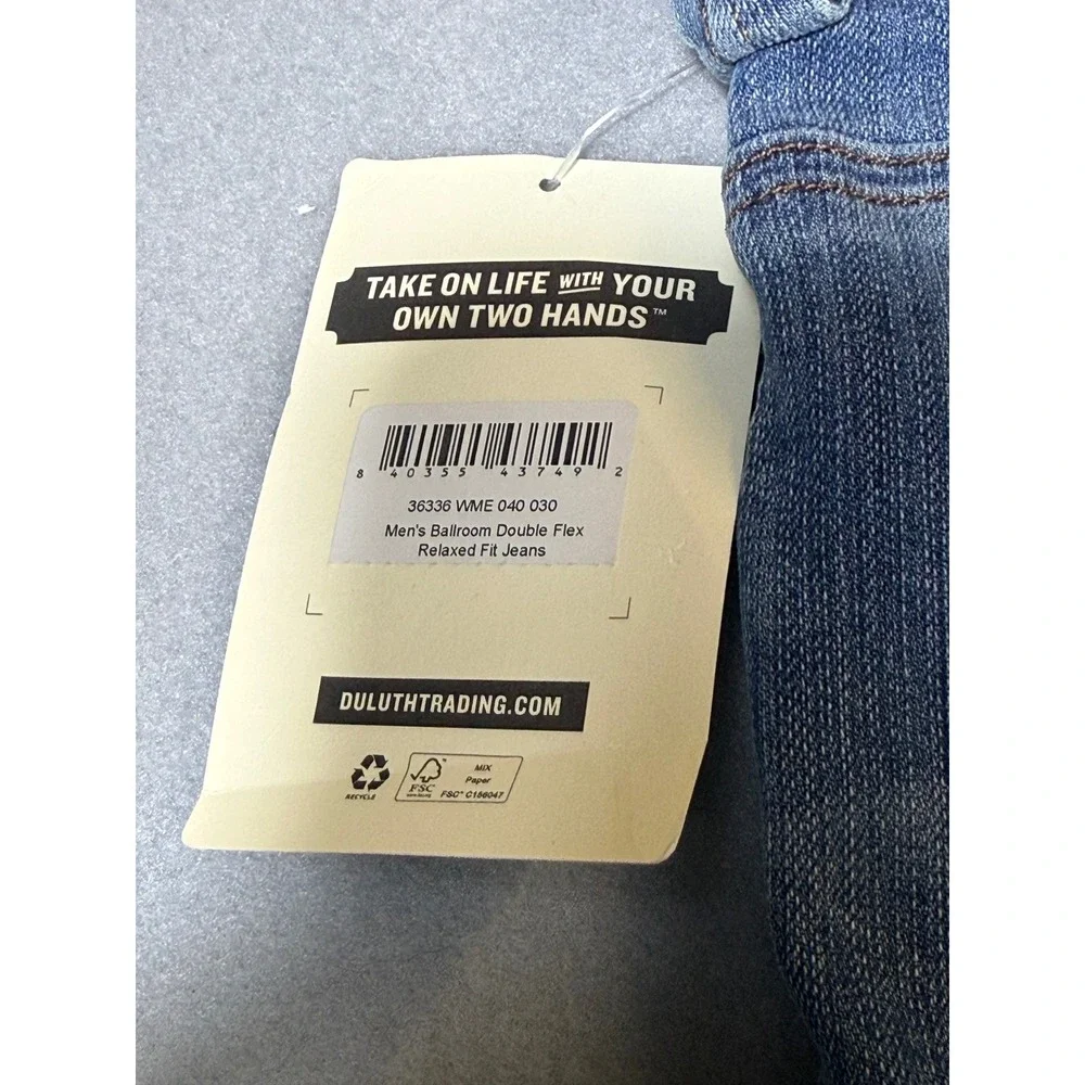 Duluth Ballroom Double Flex Men Jeans 40x30 Blue NWT Relaxed Fit Stretch 36336